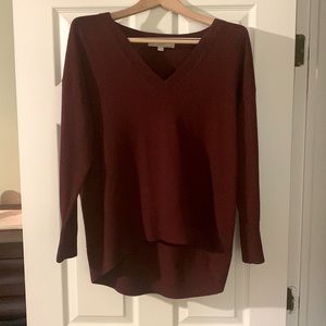 Burgundy V Neck High Low Sweater